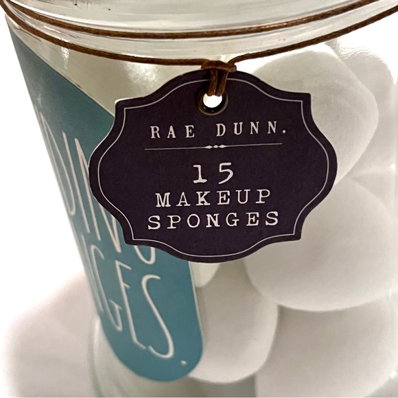 Rae Dunn BLENDING SPONGES 15 Makeup Sponges in Glass Jar White/Teal - Picture 5 of 9
